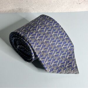 Arnys Paris Blue and Silver Patterned 56” Silk Tie